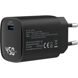 InLine USB PD Netzteil, GaN Ladegerät, 1-Port, USB-C, 45W, mit Display