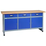 KÜPPER Werkbank 12157, 170x84x60 cm, 3 Schubladen, 3 Türen, 300 kg Traglast blau