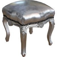Casa Padrino Barock Sitzhocker Silber / Silber Höhe 40