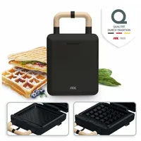 ADE 2-in-1-Kombi-Waffeleisen KG2138, 600 W, Wechselplatten für Belgische Waffeln, XL-Sandwiches, gebratene Eier schwarz