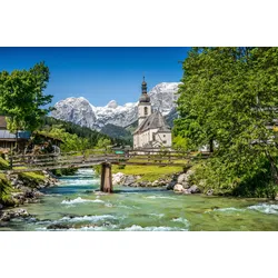 Fototapete PAPERMOON "Bavarian Alps", bunt (mehrfarbig), B:5m L:2,8m, Vlies, Tapeten