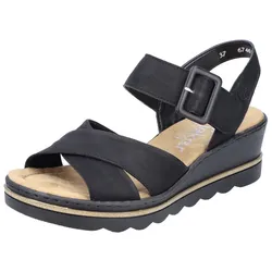 Keilsandalette RIEKER, Damen, Gr. 39, schwarz, Lederimitat, casual, Schuhe, Sommerschuh, Sandale, Keilabsatz, mit gekreuzten Bandagen