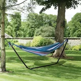 Hängematte Mit Gestell 310 X 117 Cm Für Camping, Höhenverstellbar, Inklusive Tragetasche, Tragkraft 120 Kg, Blau-weiß Gestreift