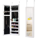 RELAX4LIFE Schmuckschrank mit 12 LED-Licht & Halterung, Spiegelschrank hängend, Hängeschrank mit Spiegel, Schmuckregal Landhausstil, Aufbewahrung für Halsketten & Ringe, Schlafzimmer & Garderobe, Weiß