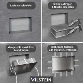 VILSTEIN Duschnische 30x60 cm | Aufputz | Wandnische Edelstahl| Duschregal