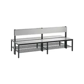 C+P Doppelseitige Sitzbank mit Rückenlehne, Basic Plus, H796xB1960xT760mm, Gestell Schwarzgrau / Dekor Silbergrau (8062-410)