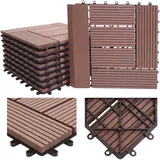 MCW WPC Bodenfliese Sarthe + Abschluss, Holzoptik Balkon/Terrasse, 11x je 30x30cm = 1qm Premium ~ coffee versetzt