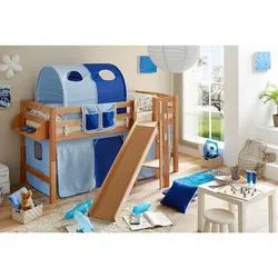 TiCAA Hochbett mit Rutsche Podestbett "Tino" Buche Natur Classic teilbar mit Farbauswahl