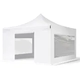 TOOLPORT 4x4m - mit 4 Seitenteilen (Panoramafenster) Premium Dach Partyzelt weiß