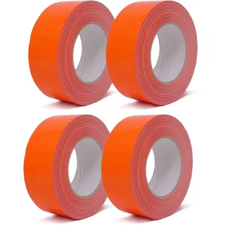 GWS Gewebeklebeband, extra stark haftendes Panzerband zum Bündeln und Fixieren, Duct Tape in verschiedenen Farben, 4 Rollen, Orange, Länge: 33m