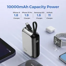 4smarts Powerbank Pocket mit USB-C Kabel 10000mAh - silber