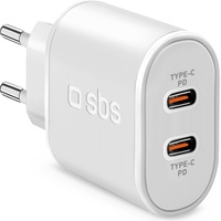 SBS Mobile 20W Power Delivery-Wandladegerät mit zwei USB-C-Ausgängen weiß