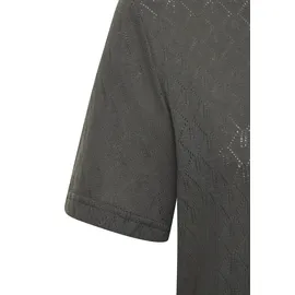 VIVANCE Kurzarmshirt "mit sommerlichem Ajour-Muster", Damen, Gr. 36/38, grün (graugrün), Feinstrick, Obermaterial: 60% Baumwolle, 40% Polyester, figurumspielend, Rundhals, Shirts, aus luftiger Baumwoll-Qualität, Topseller