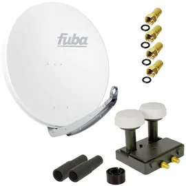 PremiumX FUBA 2 Teilnehmer Astra Hotbird Digital SAT Anlage DAA 850 W ALU Weiß PremiumX Twin Monoblock LNB 4x F-Stecker 2x Tülle