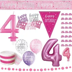 4. Geburtstag Partyset pink zum Kindergeburtstag Party Deko Set Mädchen rosa