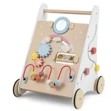 LIFEZEAL Lauflernwagen Holz, Lauflernhilfe mit Stauraum, Bauklötzen & Spielboard, Baby Walker ab 36 Monate, Baby Gehfrei Gehhilfe zum Spaß, für Jungen & Mädchen (Stil 1) (34,5 x 32,5 x 45 cm)