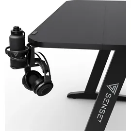 SENSE7 Nomad Cybernetic Gaming Tisch 140x60, PC Tisch mit Kopfhörerhaken, Getränkehalter, Controller Halter, Gaming Computertisch mit Kohlefaseroberfläche, Ergonomischer Gaming Desk
