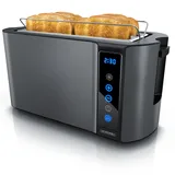 Arendo - Edelstahl Toaster Langschlitz 4 Scheiben- Touchscreen – Doppelwandgehäuse – 1500 W – Integrierter Brötchenaufsatz – 7 Bräunungsgrade – Brotzentrierung – Restzeitanzeige – Memoryfunktion