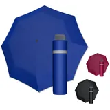 Doppler Regenschirm Mini Light Up Reflex in blau I Regenschirm mit reflektierendem Rand I Handöffner Taschenregenschirm I Mini Schirm mit Schirmtasche I Leichter Taschenschirm für unterwegs