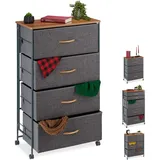 Relaxdays Schubladenschrank mit Rollen, 4 Stoff Schubladen, Deko Stoffschrank, Holzoptik, HBT 93 x 58 x 30 cm,