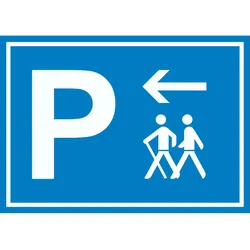 HB-Druck Wanderer Parkplatz mit Richtungspfeil links Schild waagerecht A3 (297x420mm)