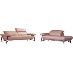 Egoitaliano Polstergarnitur »Anais, Design mit hohem Sitzkomfort für mehr Bequemlichkeit«, Set: bestehend aus Sofa und Ottomane, inkl. Kopfteilverstellung Egoitaliano rose