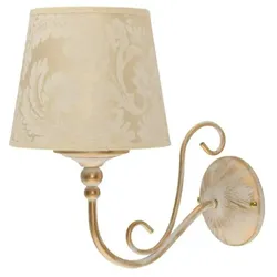 Licht-Erlebnisse Elegante Wandlampe Shabby Gold Weiß Barock Motiv Stoff Schirm gemütliche Wandleuchte Schlafzimmerlampe, JU1/1/0069
