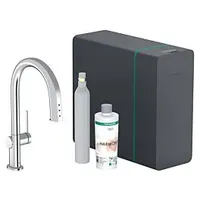 Hansgrohe Aqittura Spültisch-Einhebelmischer 76839000 SodaSystem 210, Ausziehauslauf, Starter Set, chrom