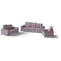 Beautysofa Polstergarnitur Snap, (mit Schlaffunktion, Bettkasten, verstellbare Kopfstützen, 3-Sitzer + 2-Sitzer + Sessel), stilvoll Polsterset mit schwarze Metallbeine aus Velvetstoff rosa