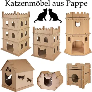 Petigi Auswahl Katzenhaus Katzenburg Katzenhöhle Katzenturm Katzennest Kratzmatte Haus aus Pappe Kartonhaus mit Kratzpappe Kratzbrett Katzenmöbel...