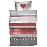 Casatex Herz-Karo Biber grau/rot 155 x 220 cm + 80 x 80 cm