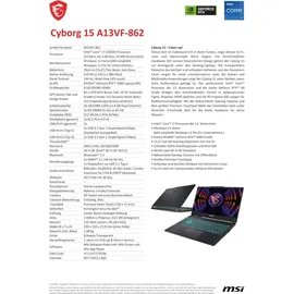 MSI Cyborg 15 A13VF-862 Intel Core i7-13620H 16 GB RAM 512 GB SSD RTX 4060 Win11 Home