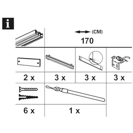 GARDINIA Flächenvorhangschienen Komfort Komplett-Set 3-läufig 170 cm weiß
