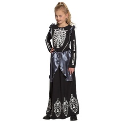 Boland Kostüm Skelettkleid, Bodenlanges Dia de los Muertos Kleid für Halloween schwarz 146-152