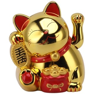 Winkekatze Solarbetriebene, Chinesische Lucky Cat, Glückskatze-Winkearm, Dekoration für Zuhause, Auto, Büro, Einweihungsgeschenk, Geschenkideen (Goldfarbe)