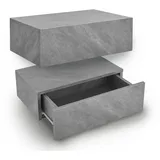 Juskys Wandregal Nachttisch hängend 2er Set Holz 46x30x15 cm - 1 Schublade Nachtkommode Grau