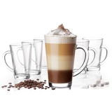 Platinux Latte Macchiato Gläser mit Griff aus Glas Set (6-Teilig) 270ml (max. 350ml) Teegläser Coffee Kaffeegläser
