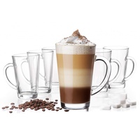 Platinux Latte Macchiato Gläser mit Griff aus Glas Set (6-Teilig) 270ml (max. 350ml) Teegläser Coffee Kaffeegläser