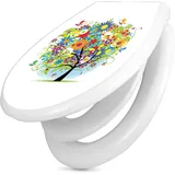 banjado Familien WC Sitz mit Absenkautomatik 44,9x37,1cm - Klobrille mit Kindersitz aus hochwertigem Polypropylen - Toilettendeckel mit Kinder Toilettensitz integriert - Motiv Märchenzauberbaum