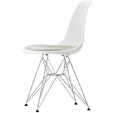 Vitra - Eames Plastic Side Chair DSR mit Sitzpolster, verchromt / weiß (Filzgleiter basic dark)