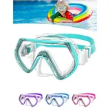 Taucherbrille Kinder, Schnorchelmaske Kinder 4-10 Jahre, Tauchmasken mit Silikon-Nasenabdeckung, Schwimmbrille Kinder 180°Panorama-HD-Gehärtetes-Glas Tauchmasken mit Verstellbarem Silikonband (Grün)