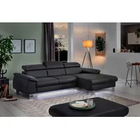 Ecksofa COTTA "Komaris L-Form", schwarz, B:244cm H:72cm T:166cm, Microfaser PRIMABELLE (100% Polyester), Kunstleder SOFTLUX(100%Polyurethan), Feinstruktur (100% Polyester), Kunstleder SOFTLUX/Struktur (100%Polyurethan, 90%Polyester, 10% Polyacryl), Sofas, mit Kopfteilverstellung, wahlweise Bettfunktion,Stauraum & Beleuchtung, Topseller