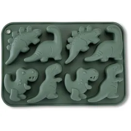 Fackelmann Eiswürfelform Dino aus Silikon – Flexibel und stabil, für Eiswürfel in süßen Dino-Designs, Graugrün, wiederverwendbar und spülmaschinengeeignet, 19x13x2 cm, Grün