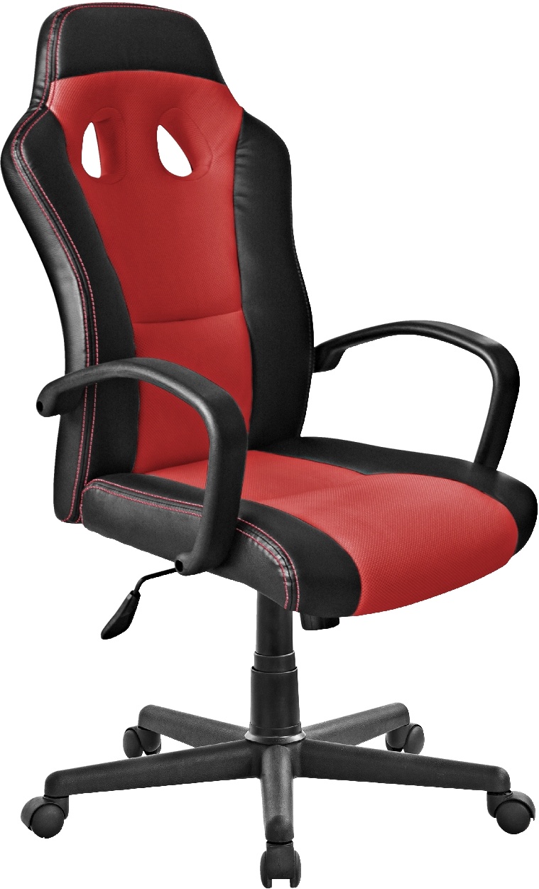 Chefsessel GX-A28D61, PU-Leder/ Kunststoff/ Nylon, 58.5 x 60 x 112.1 cm, mit Doppelrollen, hohe Rückenlehne, Sitzhöhenverstellung, schwarz/rot