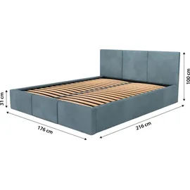 Muralo Polsterbett Stoffbett Bett mit Bettkaste Container Doppelbett für Schlafzimmer - 160 cm x 200 cm - Meerfarbe