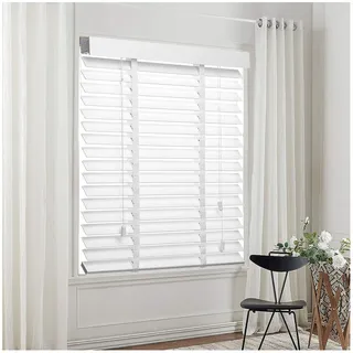 Xrdbfd Fenster Jalousien, Holz Venezianische Jalousie, Fensterrollos, Horizontal Venezianische Jalousette, 50/70/90/110/130cm Massivholz Jalousien, Weiß,WxH-90x160cm/35.4 * 63in