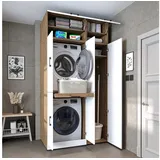 roomartstore.de ROOMART Waschmaschinenschrank Dora Set für Trockner & Waschmaschine, in 4 Farben, mit Türen & Ausziehbrett • Weiß Eiche