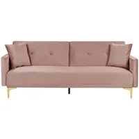 3-Sitzer Schlafsofa Samt rosa gesteppt mit Metallbeinen gold 2 Kissen Lucan