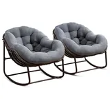 LVHOM Schaukelsessel Garten mit Kissen, 2 Stk. Rattanstühle mit Stahlrahmen, Schaukelstuhl Lounge-Schaukelsessel, Sessel für Balkon, Grau - Grau