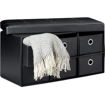 Relaxdays Sitzbank mit Stauraum 6 Fächer, HxBxT:38x76x38cm, Kunstleder faltbar, Ottomane Sitzhocker, schwarz